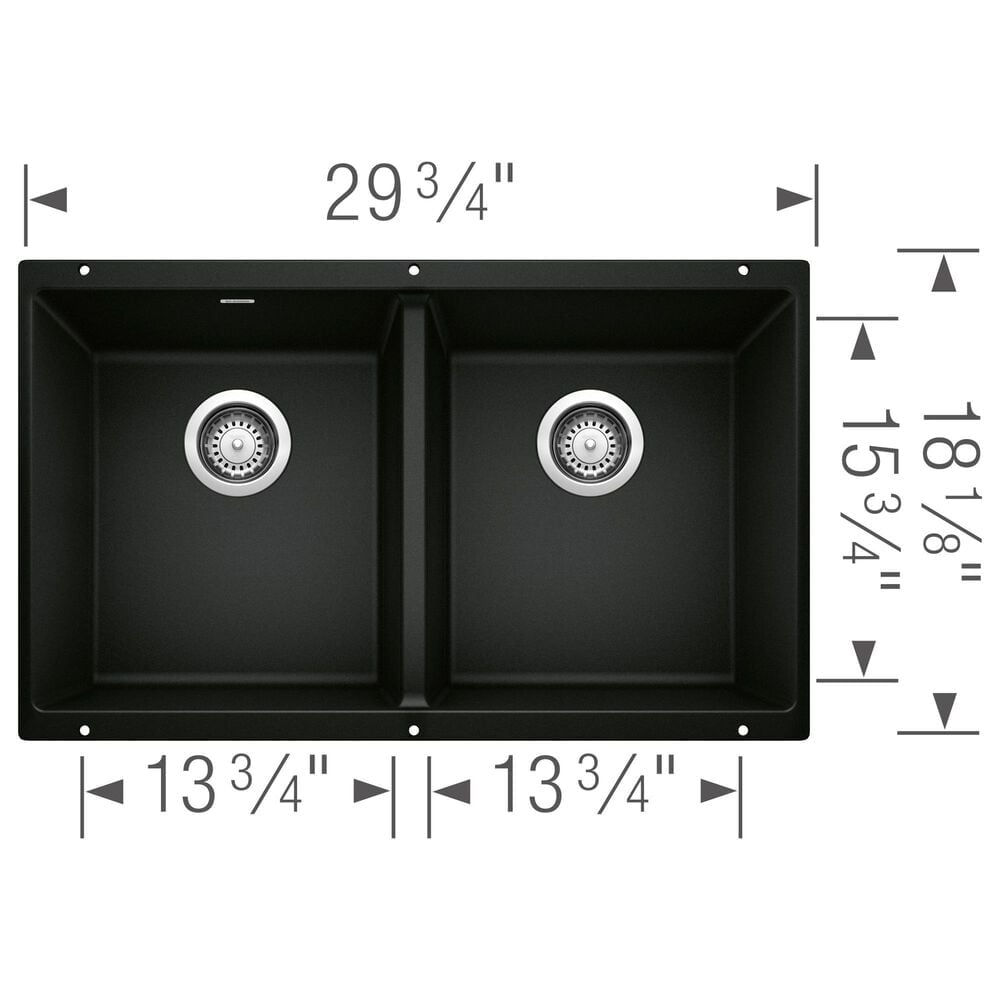 Blanco Precis Equal Double Bowl Kitchen Sink in Coal Black, , large