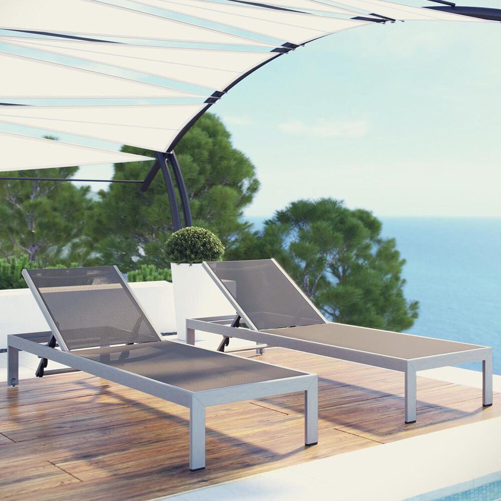 Modway Shore Outdoor Patio Aluminum Chaise in Gray - Set of 2, , large
