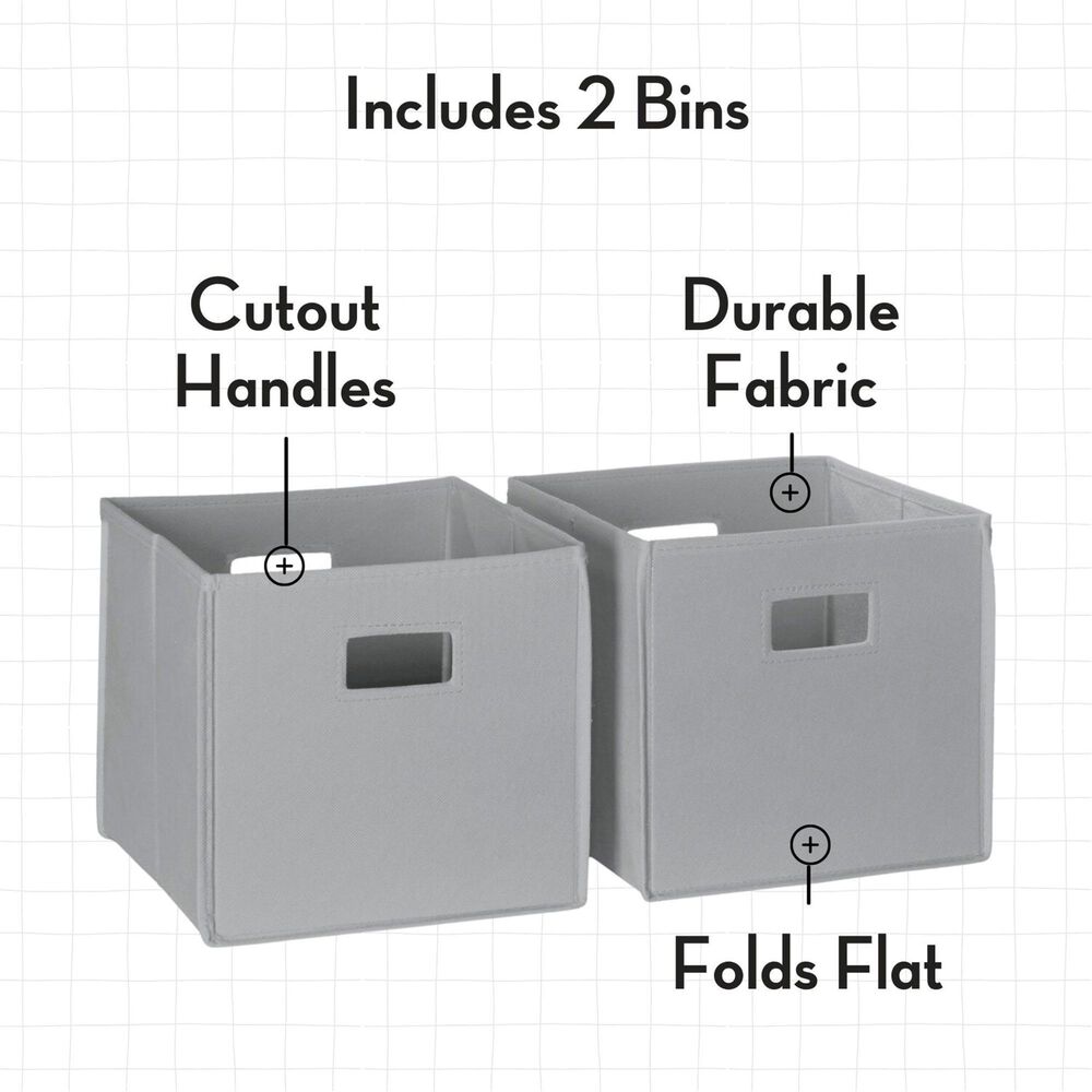 RiverRidge Home Kids Curve Appeal 23" 4-Cubby Bookcase with 2 Gray Bins in White, , large