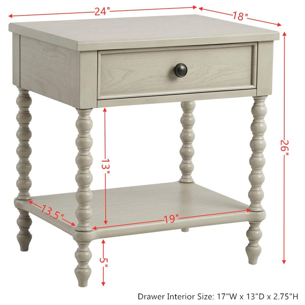 Hearth and Haven 1-Drawer Nightstand with Lower Shelf in Antique Cream, , large