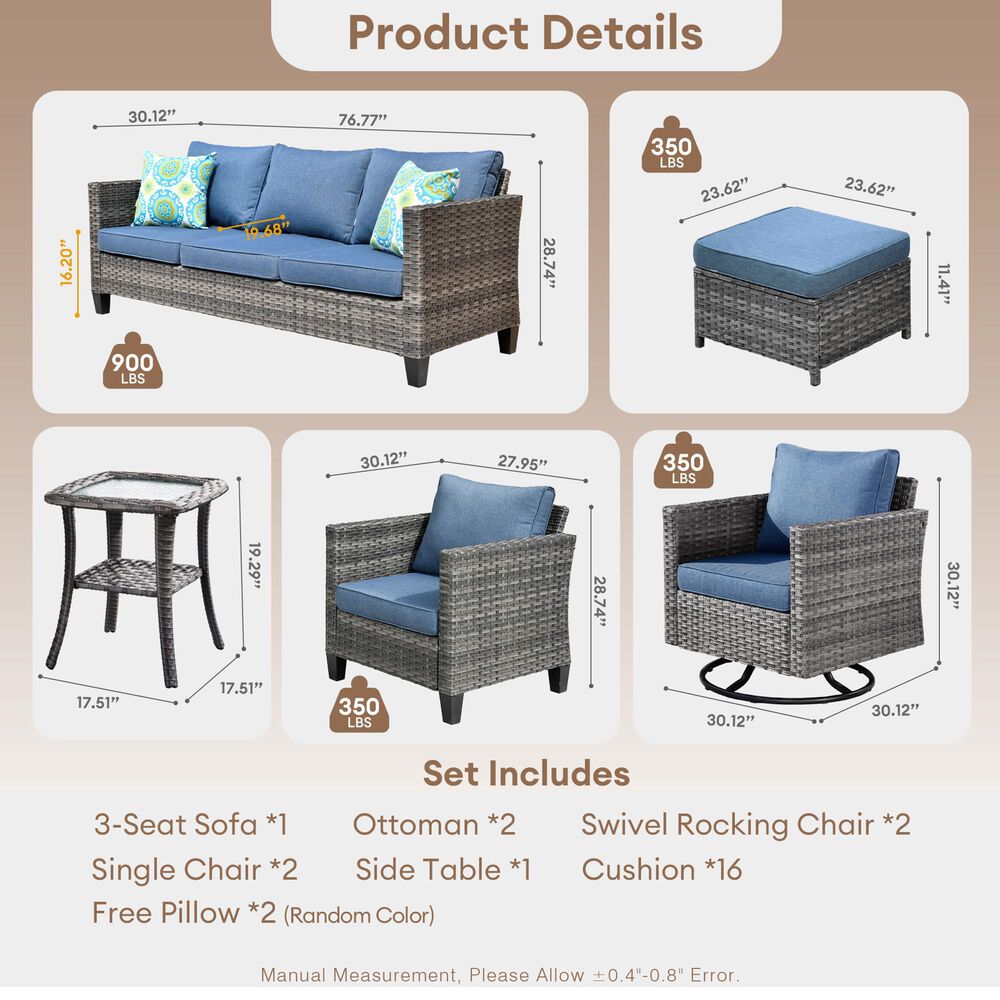 HOMLUX 8-Piece Outdoor Patio Furniture in Denim Blue, , large