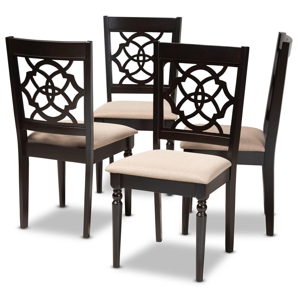 Baxton Studio Renaud Side Chair with Sand Cushion in Espresso Brown (Set of 4), , large