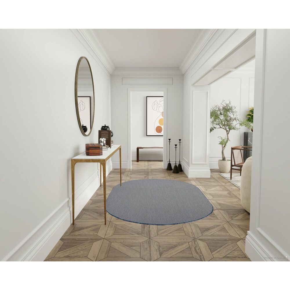 Nourison Courtyard Ivory and Blue 5&#39; x 8&#39; Oval Indoor/Outdoor Area Rug, , large