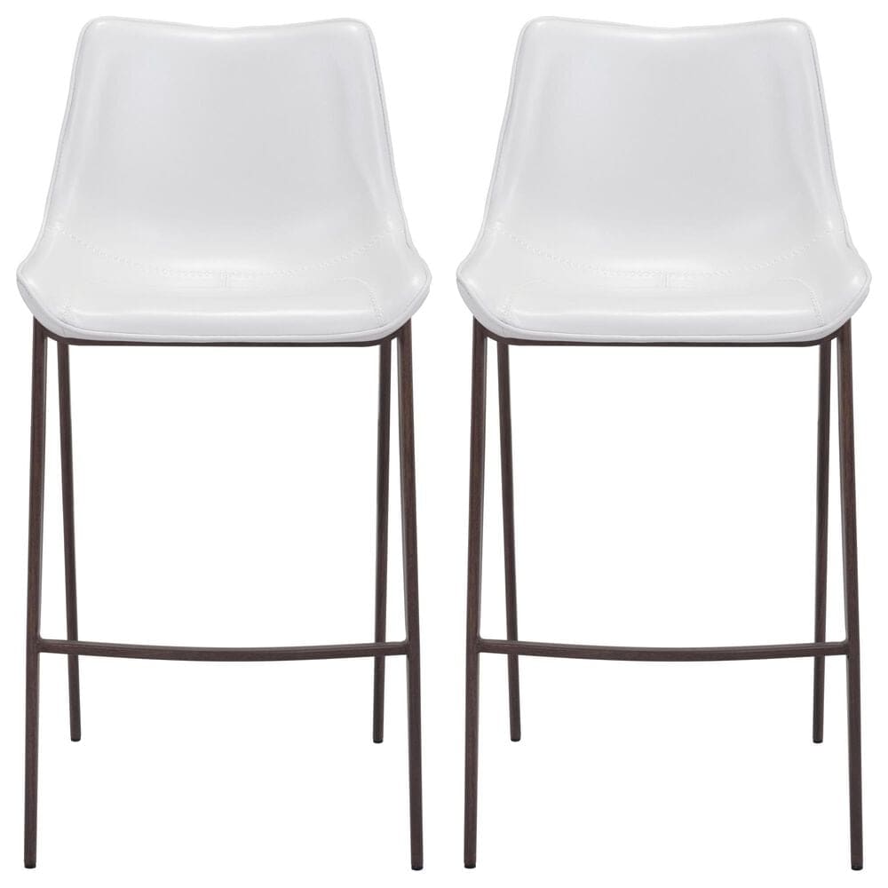 Zuo Modern Magnus Bar Stool in White and Brown &#40;Set of 2&#41;, , large