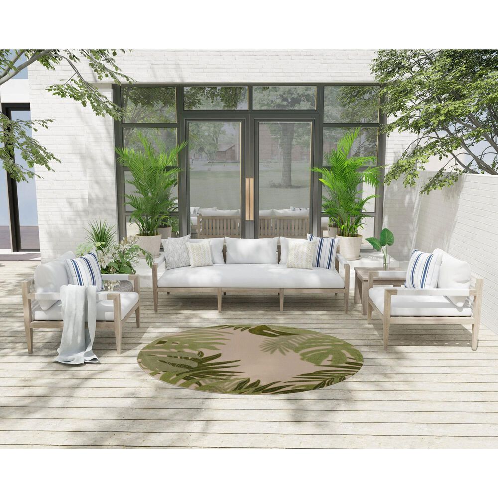 Nourison Aloha ALH40 5&#39;3&quot; Round Ivory and Green Indoor/Outdoor Area Rug, , large