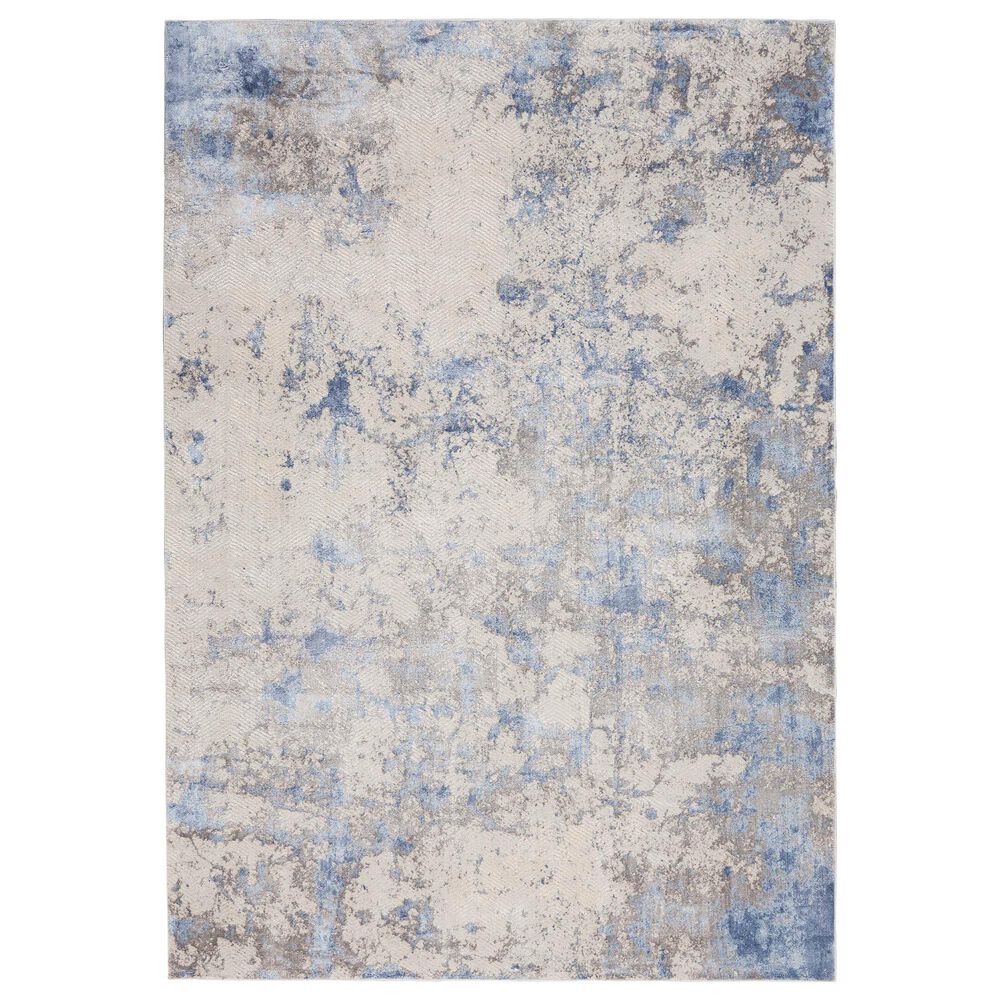 Nourison Silky Textures SLY04 3"11" x 5"11" Blue, Ivory and Grey Area Rug, , large