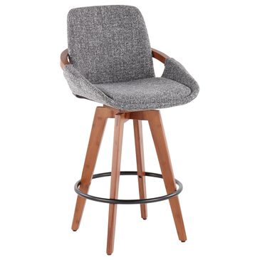 Lumisource Cosmo Swivel Counter Stool with Grey Noise Cushion in Walnut and Black, , large