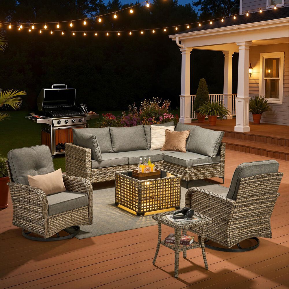 HOMLUX 8-Piece Outdoor Modular Sofa Conversation Set in Dark Gray, , large