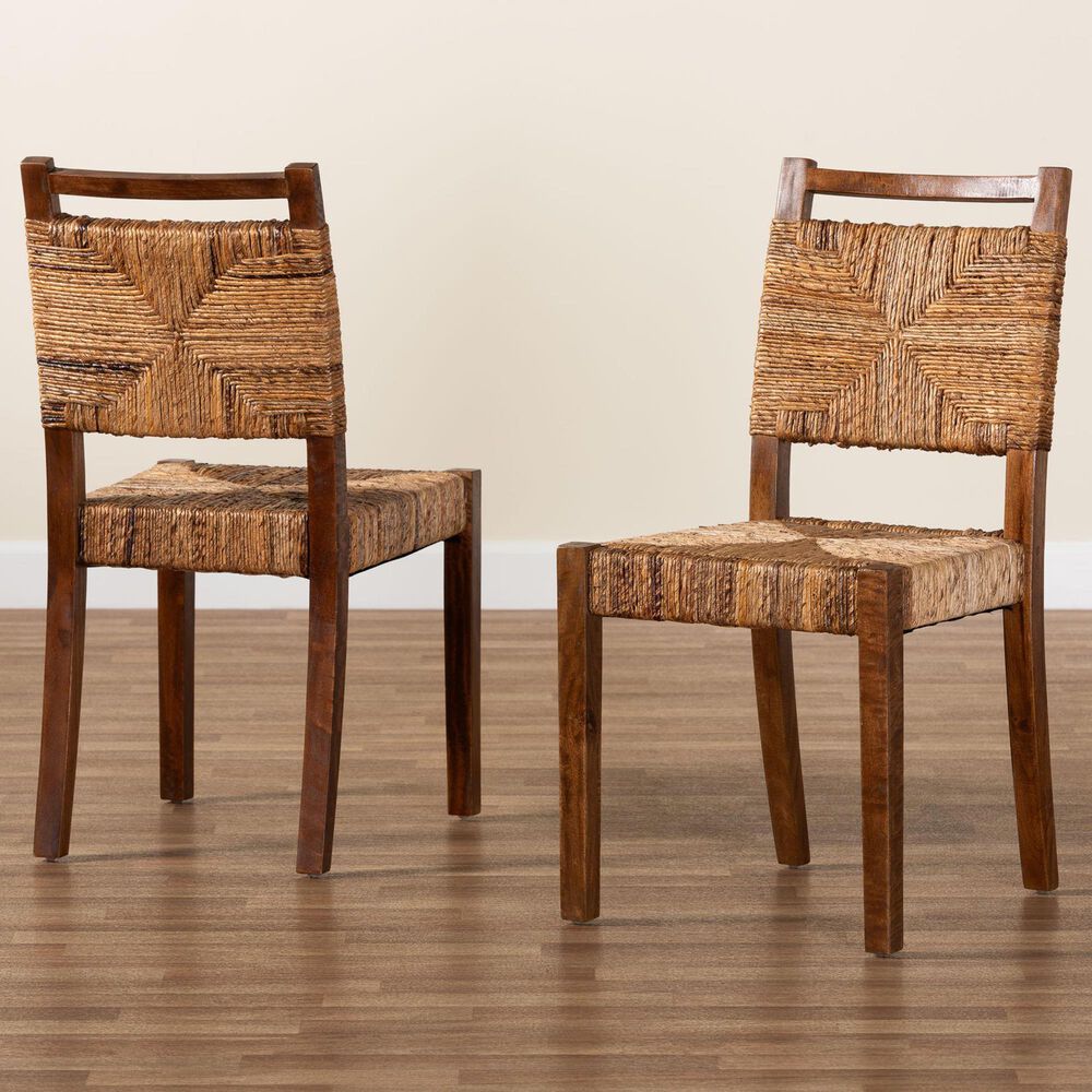 Baxton Studio Cordoba Side Chair in Natural Seagrass and Teak (Set of 2), , large