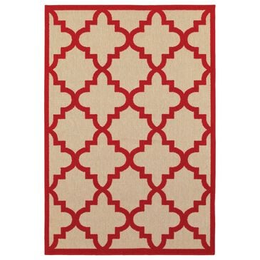 Oriental Weavers Cayman Sand and Red 5"3" x 7"6" Indoor/Outdoor Area Rug, , large