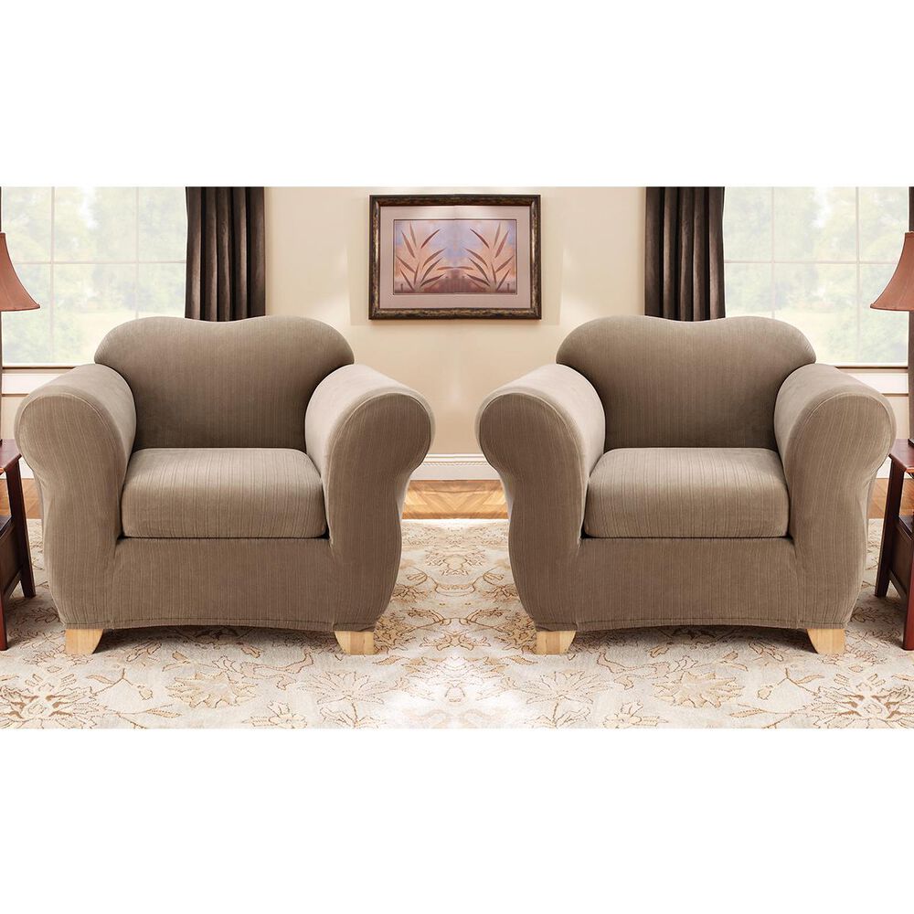 Surefit 2-Piece Box Cushion Chair Slipcover in Taupe, , large