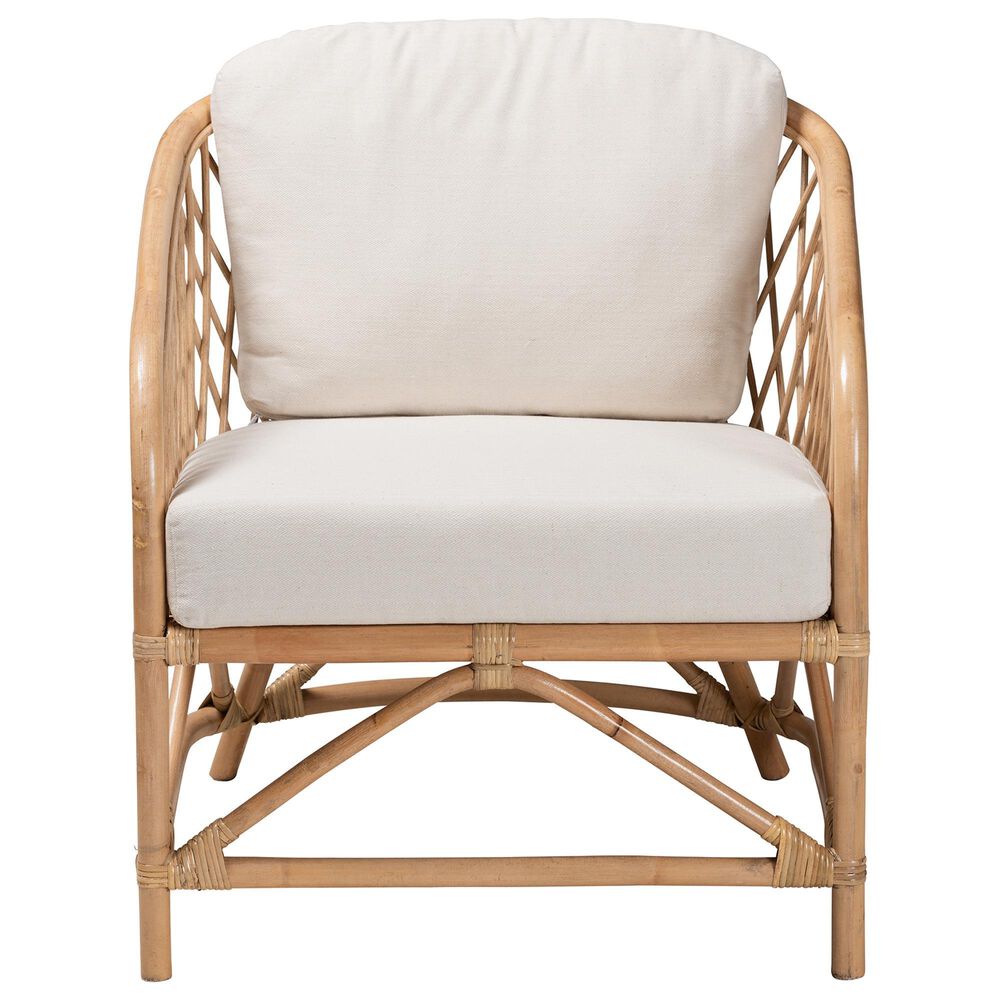 Baxton Studio Patsy Rattan Arm Chair in White, , large