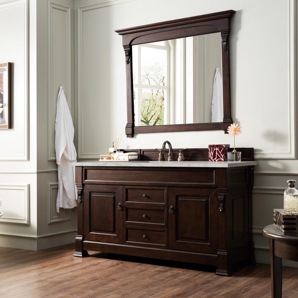 James Martin Vanities Brookfield 60&quot; Single Bathroom Vanity in Burnished Mahogany with 3 cm Lime Delight Quartz Top and Rectangular Sink, , large