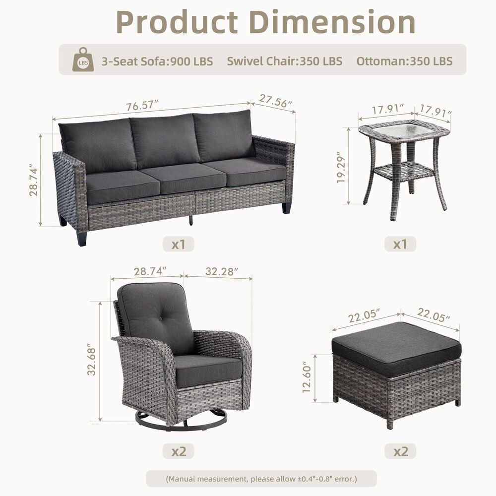 HOMLUX 6-Piece Patio Conversation Set in Black, , large