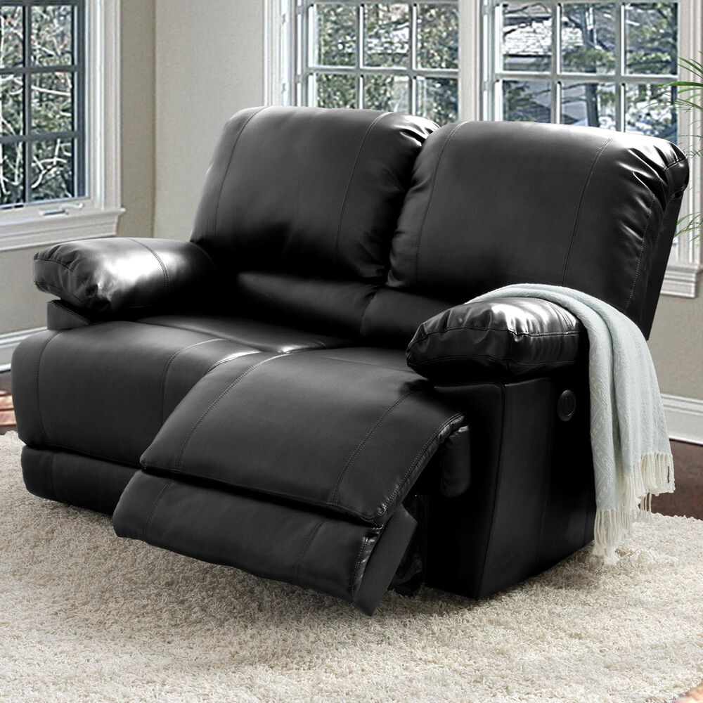CorLiving Lea Power Reclining Loveseat with USB Port in Black, , large