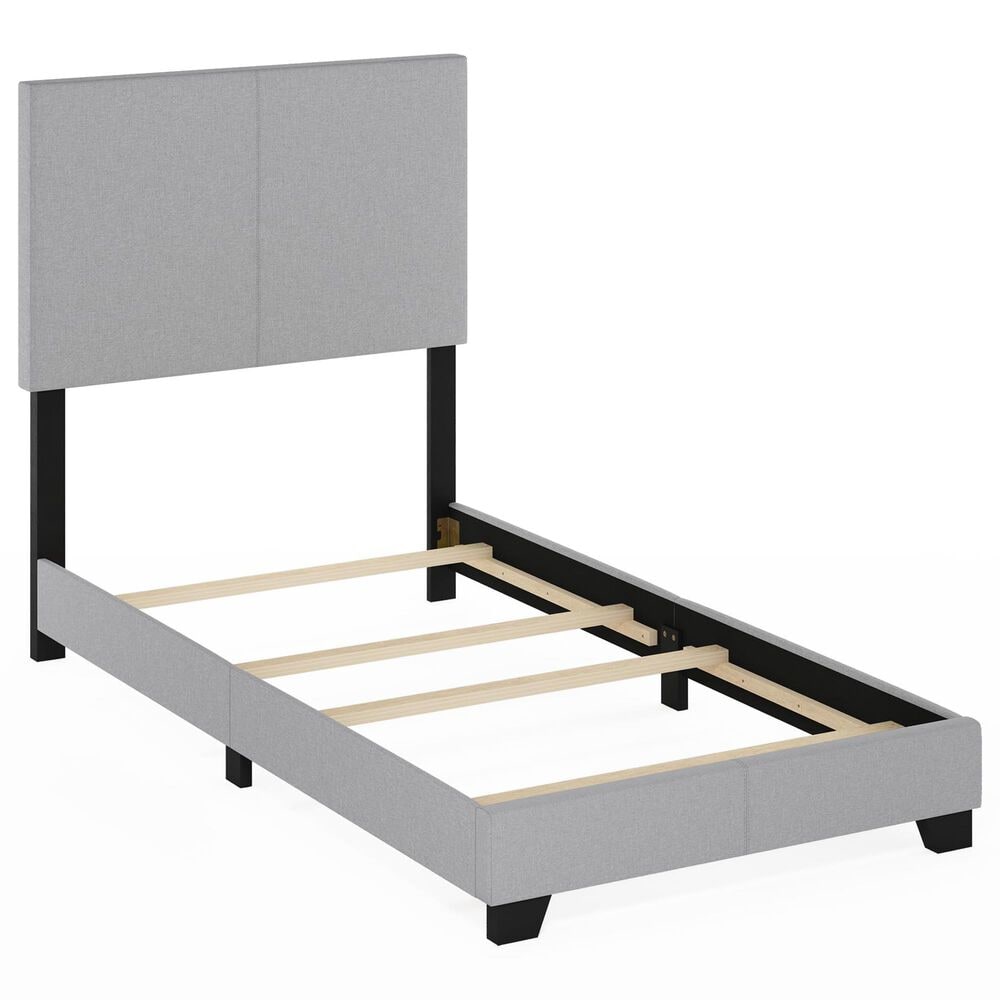 HOMLUX Pessac Twin Fabric Upholstered Panel Bed Frame in Glacier, , large