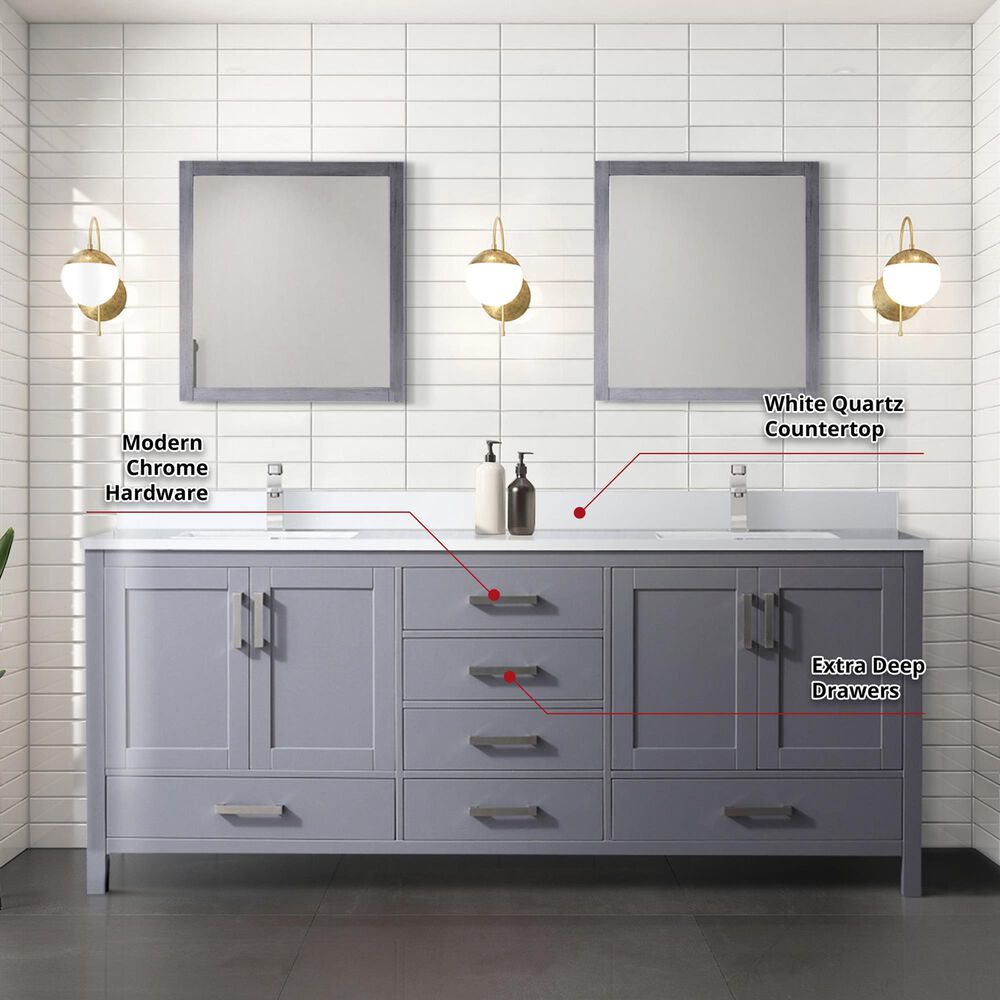 Lexora Home Jacques 80&quot; Double Bathroom Vanity in Dark Grey with 2 cm White Quartz Top and Rectangular Sinks, , large