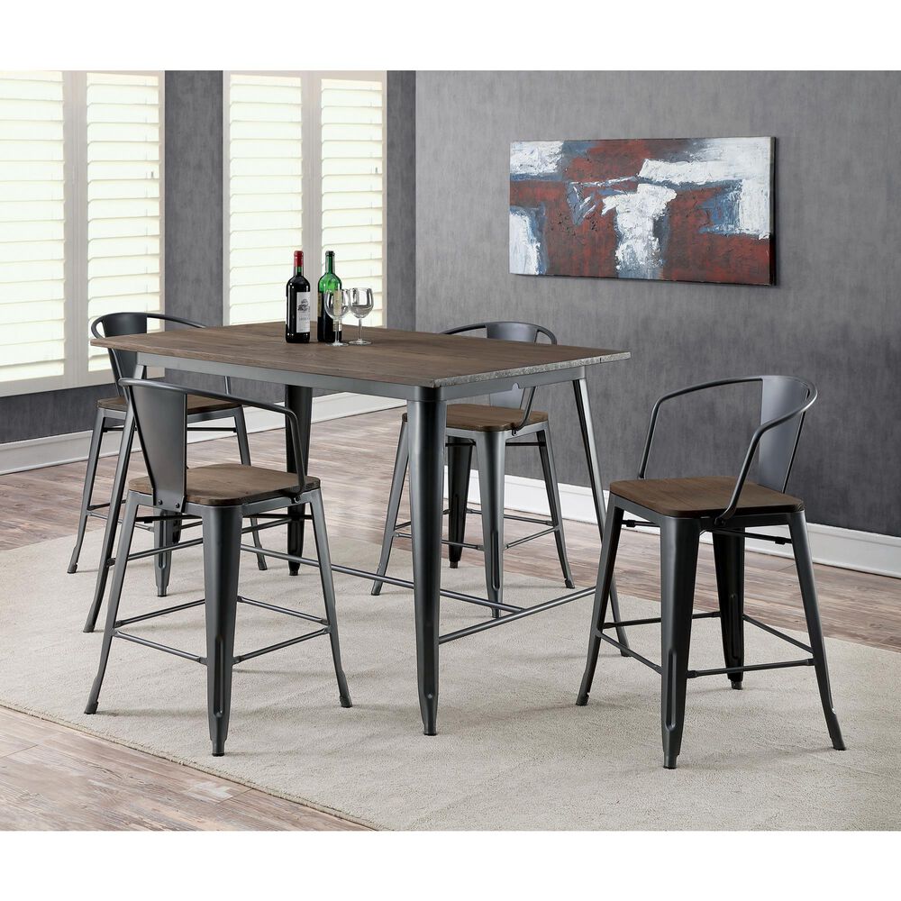 Furniture of America Patterson Counter Height Chair in Dark Bronze and Dark Oak &#40;Set of 2&#41;, , large