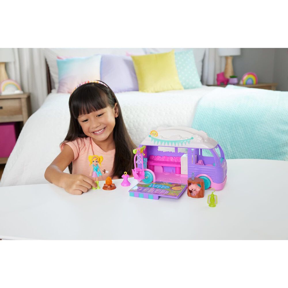 Polly Pocket Glamping Camper Van with Doll and Accessories Set in Multicolor, , large