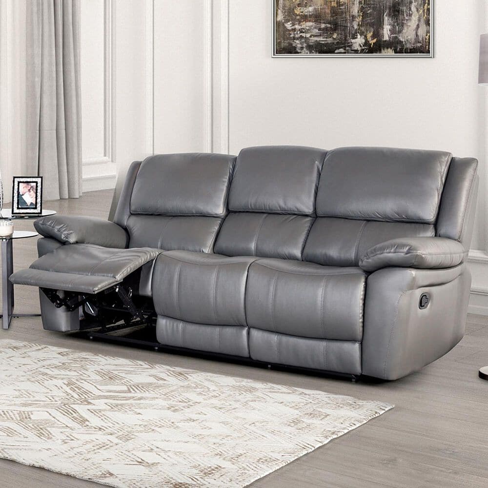 Furniture of America Glarus Manual Reclining Sofa in Dark Gray, , large