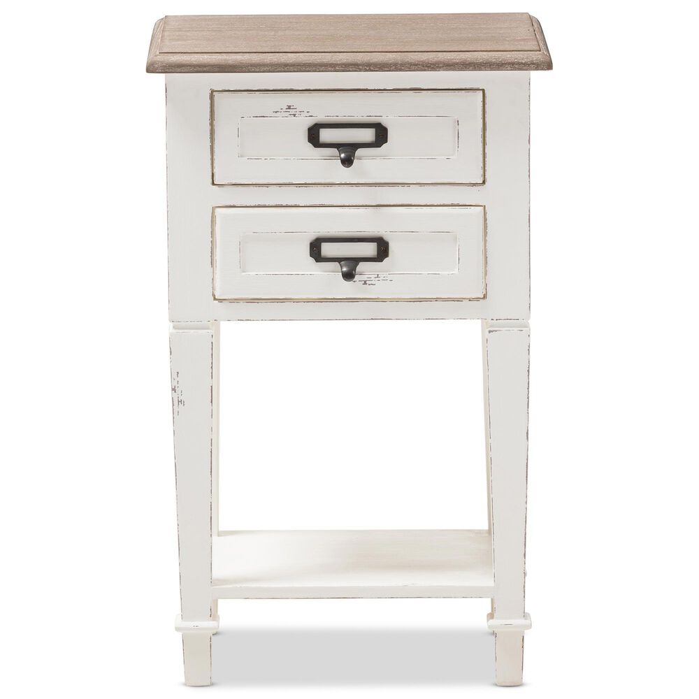 Baxton Studio Dauphine 2-Drawer Nightstand in White and Natural, , large