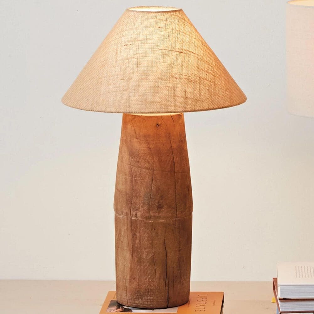 Teak Interiors Botanist Reclaimed Wood Table Lamp with Jute Shade and Swivel Neck in Natural, , large