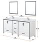 Lexora Home Ziva 80" Double Bathroom Vanity in White with 2 cm White Cultured Marble Top and Rectangular Sinks, , large