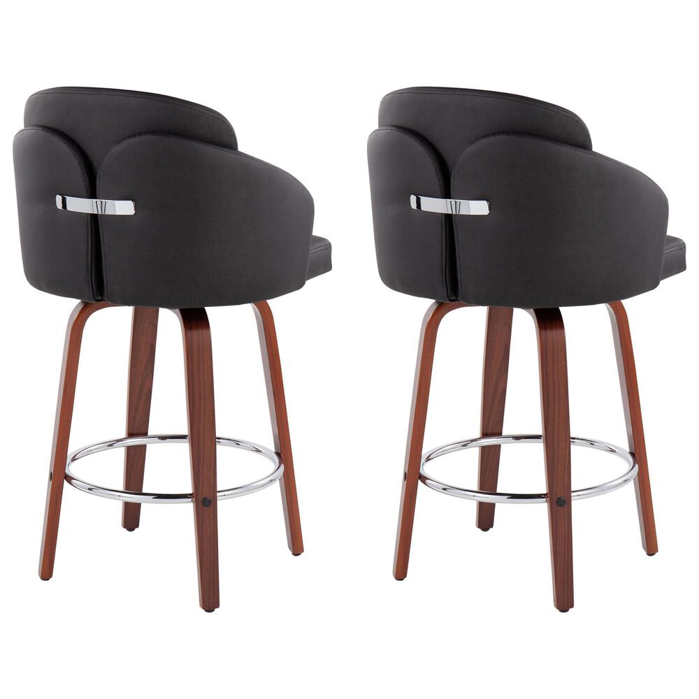 LumiSource Dahlia Swivel Counter Stool with Black Faux Leather Upholstery in Walnut and Chrome (Set of 2), , large