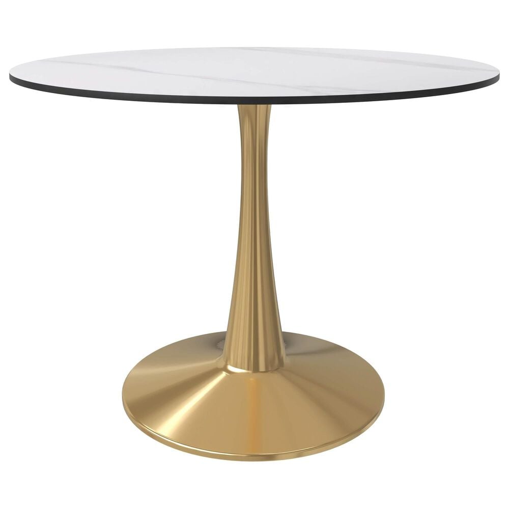 Leisuremod Bristol 40&quot; Round Dining Table with MDF Top in Gold and Marbled White - Table Only, , large
