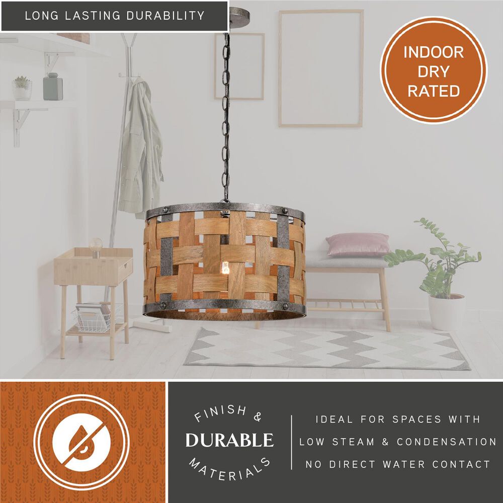 Vaxcel Norwood 1-Light Pendant in Vintage Steel and Distressed Wood, , large