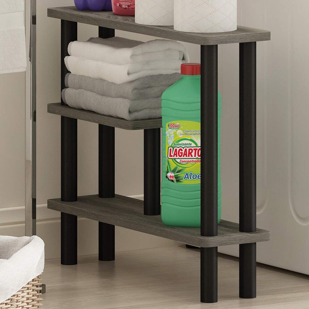 HOMLUX Turn-N-Tube 3-Tier Slim Space Saving Storage Rack in French Oak Grey and Black, , large