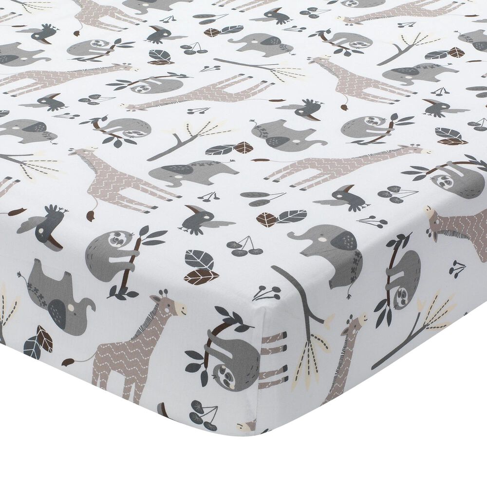 Lambs and Ivy Baby Jungle Animals 4-Piece Crib Bedding Set in Gray, White and Taupe, , large