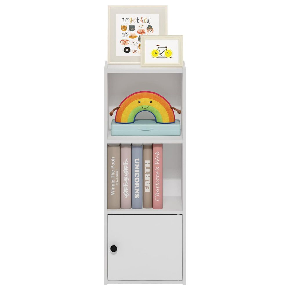 HOMLUX 3-Tier Shelf Bookcase with Door Storage Cabinet in White, , large
