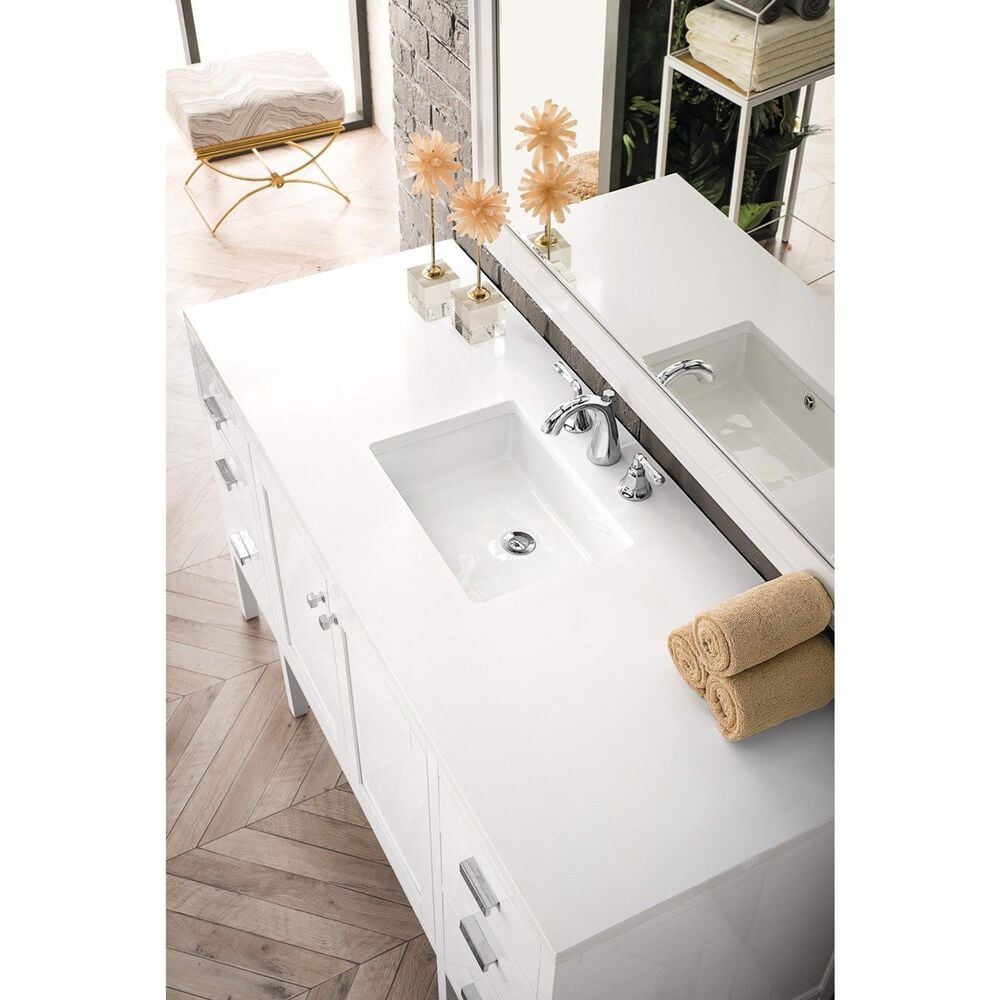 James Martin Vanities Addison 60" Single Bathroom Vanity in Glossy White with 3 cm White Zeus Quartz Top and Rectangular Sink, , large
