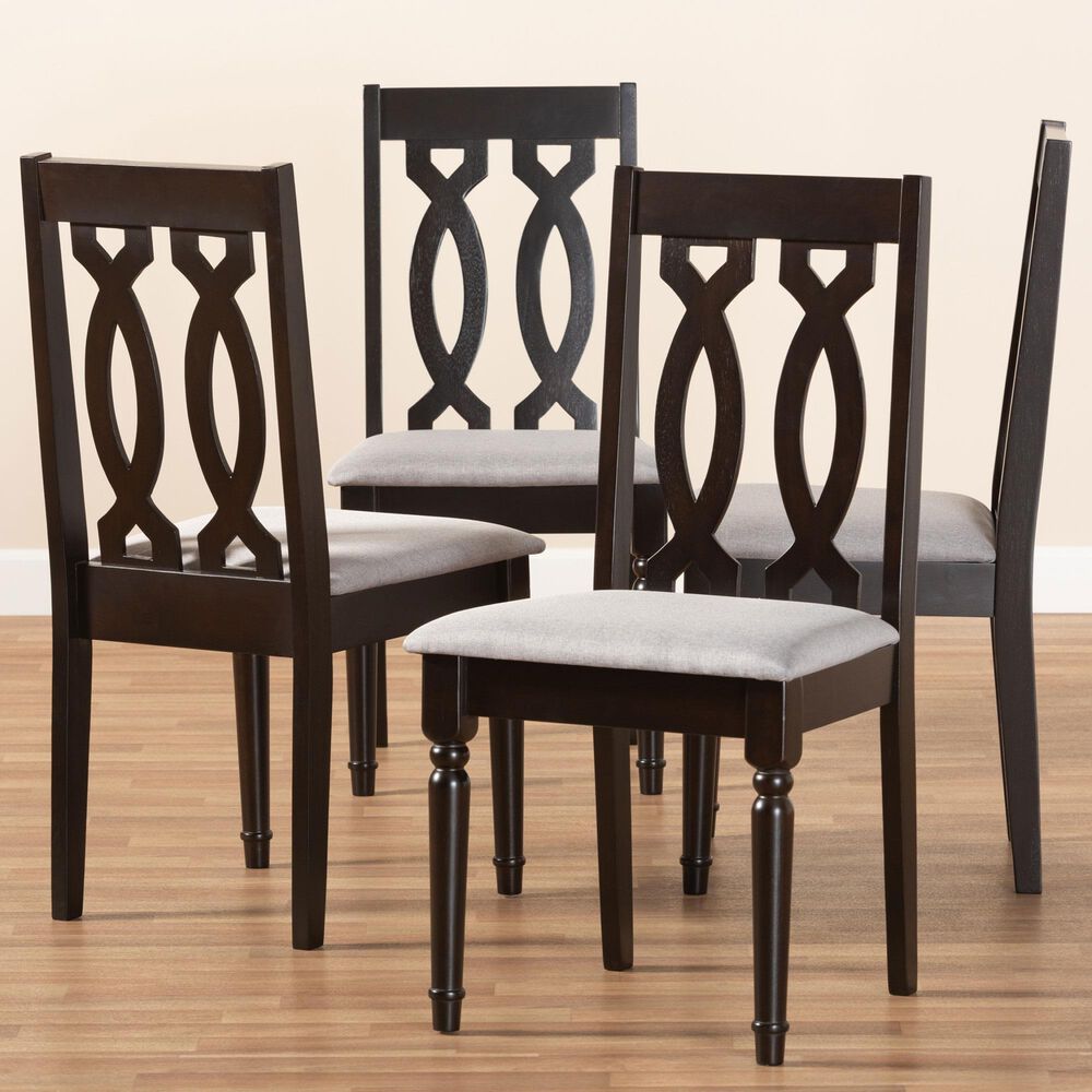 Baxton Studio Cherese Side Chair with Grey Cushion in Espresso Brown (Set of 4), , large