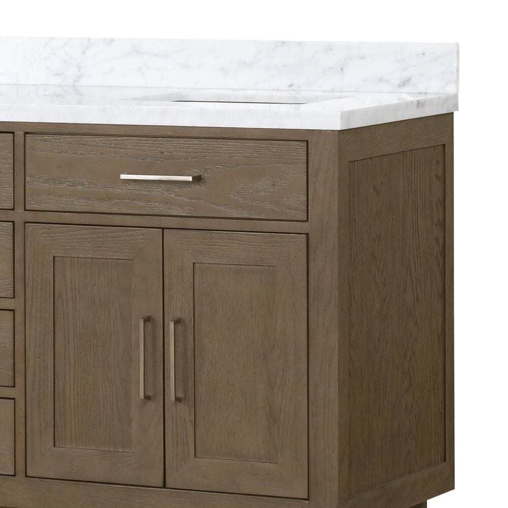 Lexora Home Abbey 72&quot; Double Bathroom Vanity in Grey Oak with 2 cm White Carrara Marble Top and Rectangular Sinks, , large
