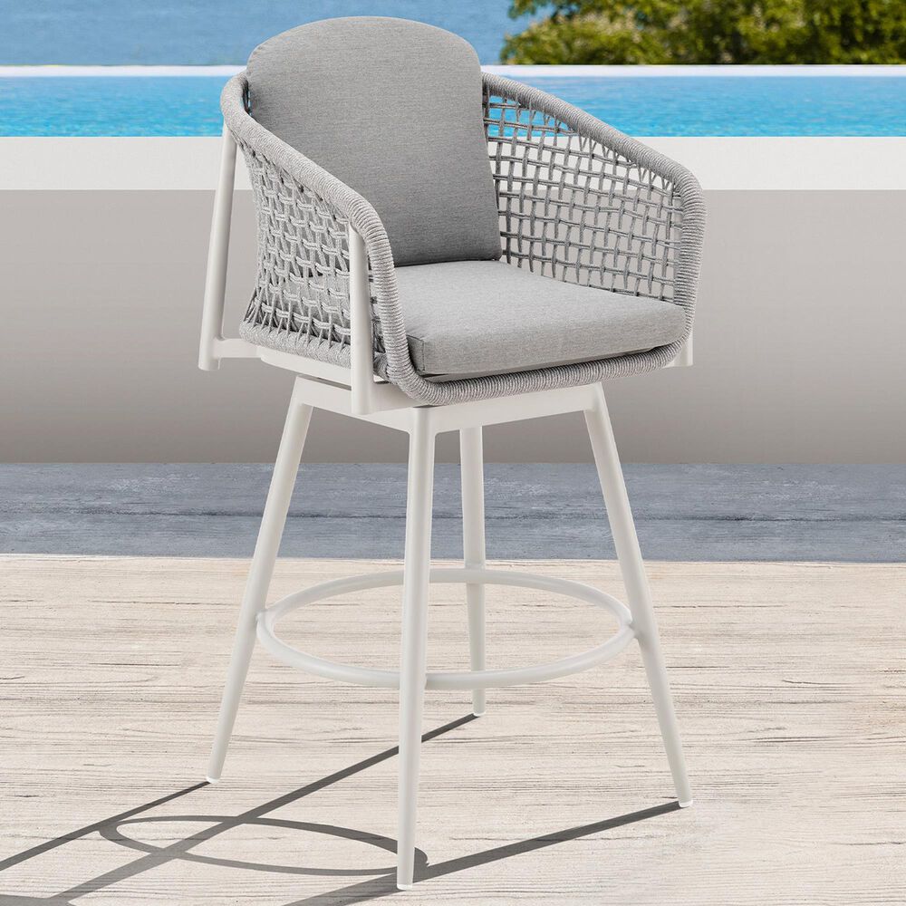 Blue River Rhodes Patio Swivel Counter Height Bar Stool with Light Gray Rope in Aluminum, , large