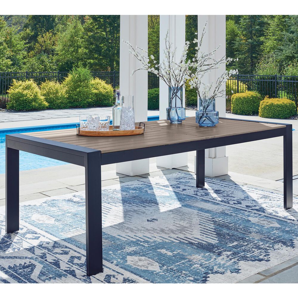 Ashley East Beach Rectangular Dining Table with Umbrella Hole in Navy Blue and Driftwood, , large