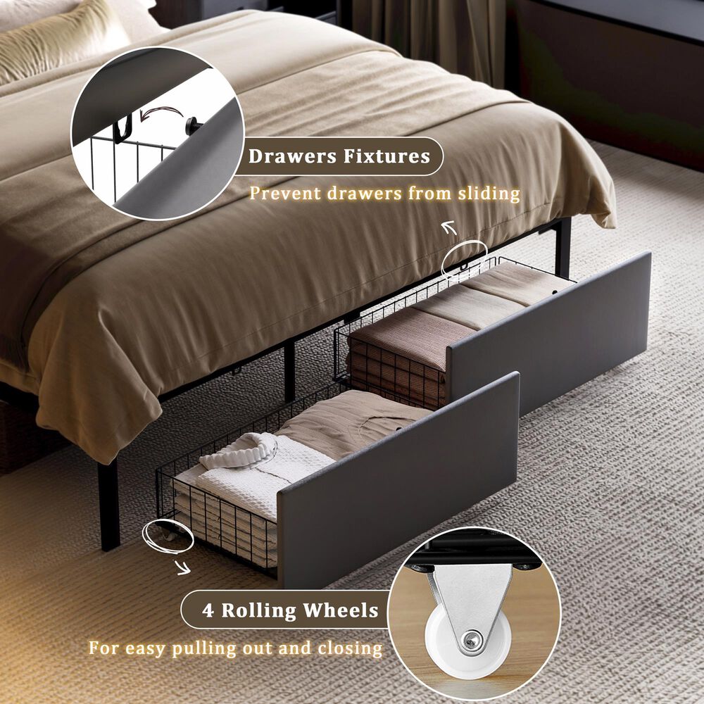 HOMLUX Queen Upholstered Platform Storage Bed Frame in Gray, , large