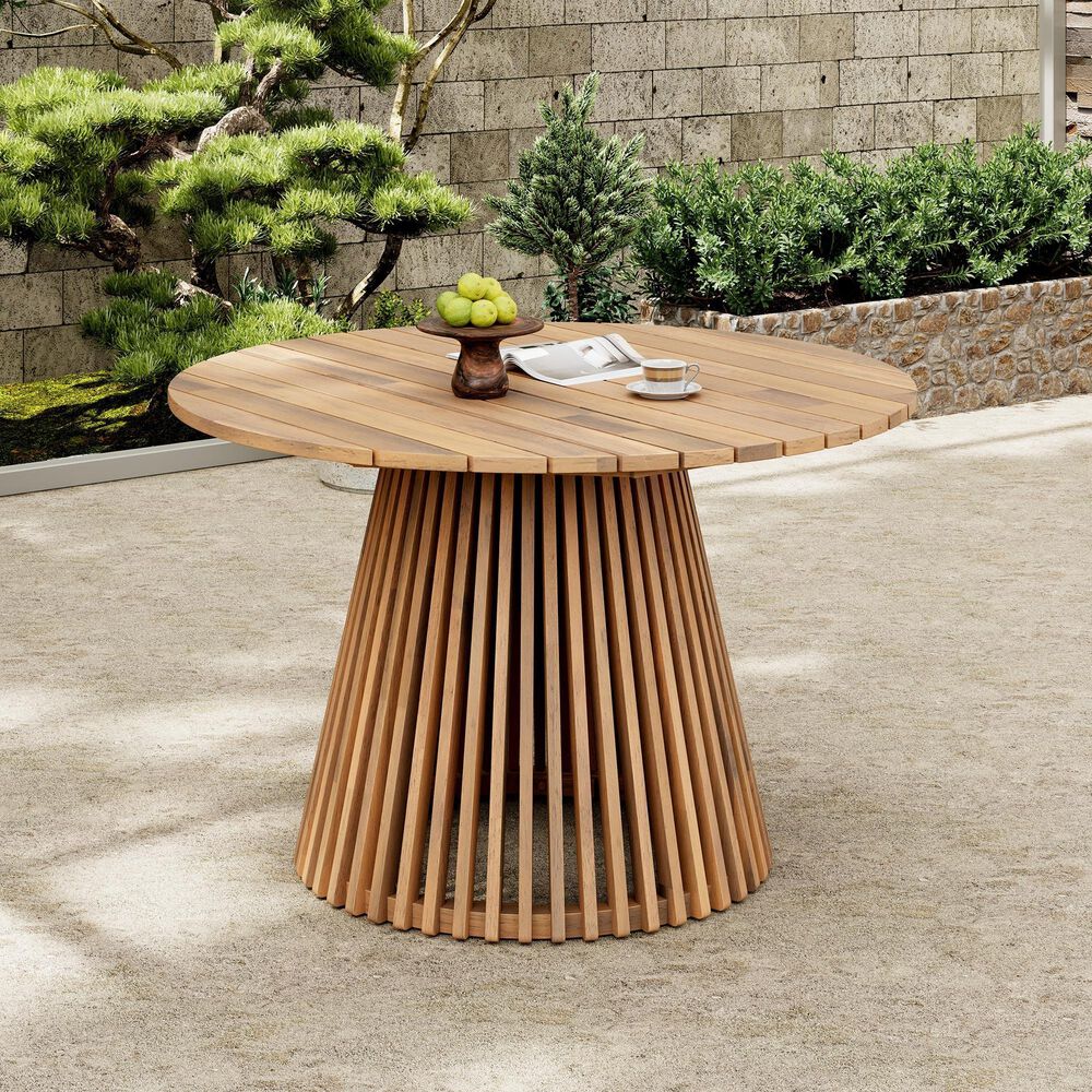 Hearth and Haven Outdoor Round Dining Table in Light Teak - Table Only, , large