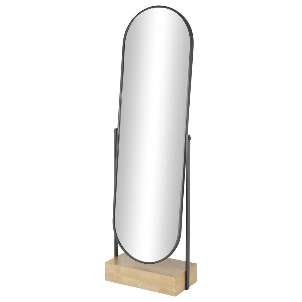 Maple and Jade 67" Oval Floor Mirror with Wood Base in Black and Brown, , large