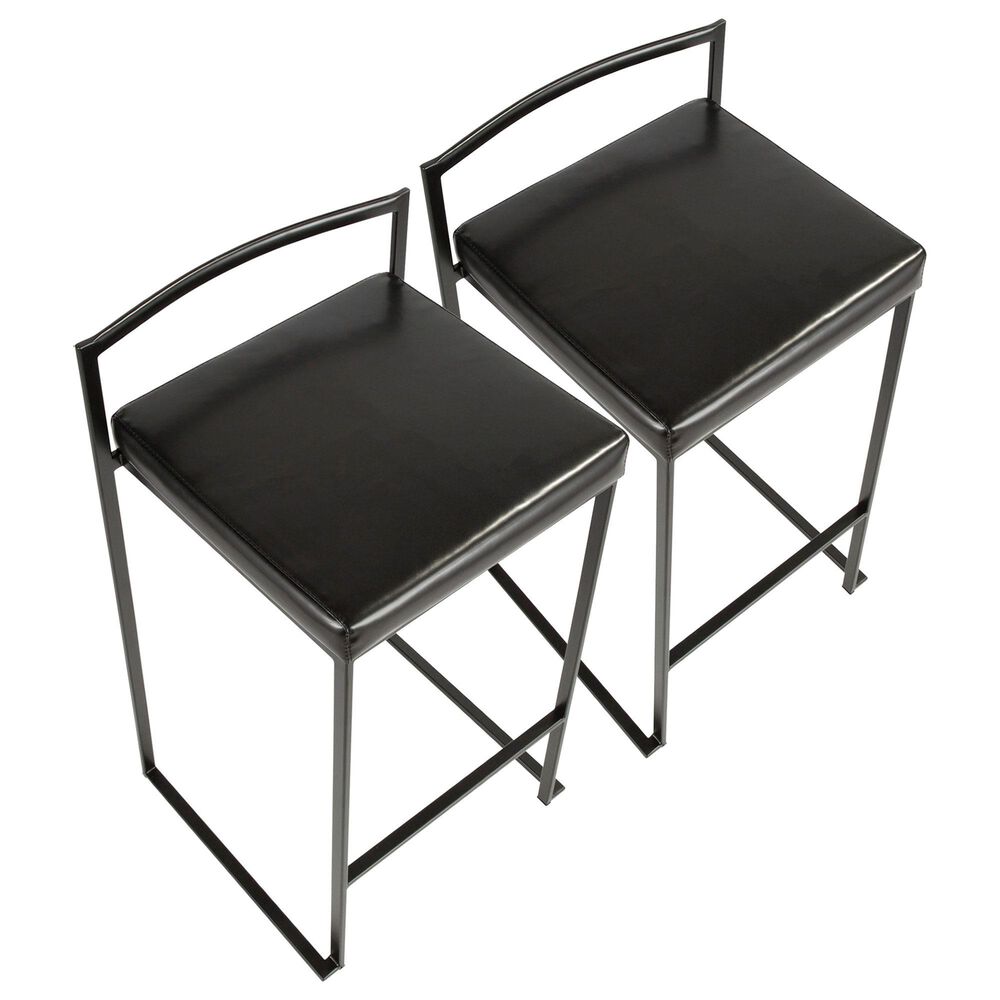 LumiSource Fuji Stackable Counter Stool with Black Faux Leather Cushion in Black &#40;Set of 2&#41;, , large