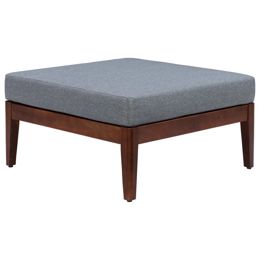 Linon Home Decor Summerlyn Patio Ottoman with Walnut Frame in Grey, , large