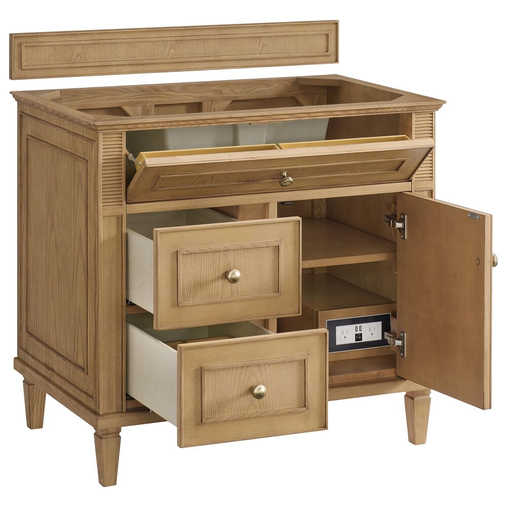 James Martin Vanities Lorelai 36&quot; Single Vanity in Light Natural Oak with 3 cm Carrara White Marble Top, , large