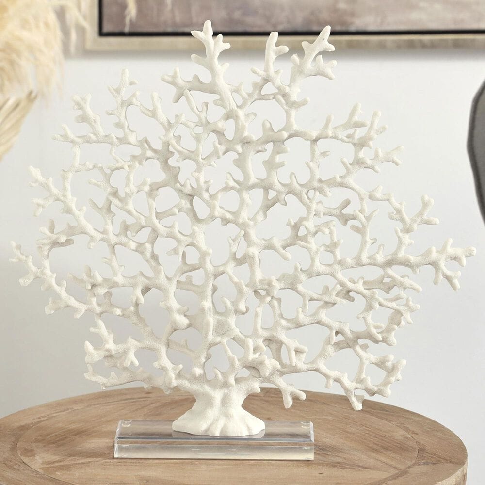 Maple and Jade 16&quot; Coral Decorative Sculpture in Textured White and Clear, , large