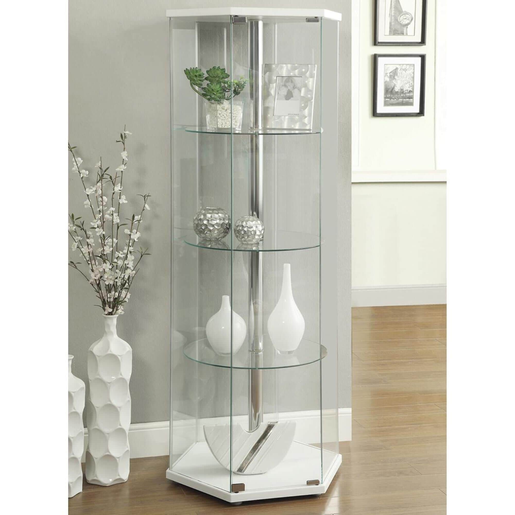 Pacific Landing Hexagon Shaped Curio Cabinet in White NFM