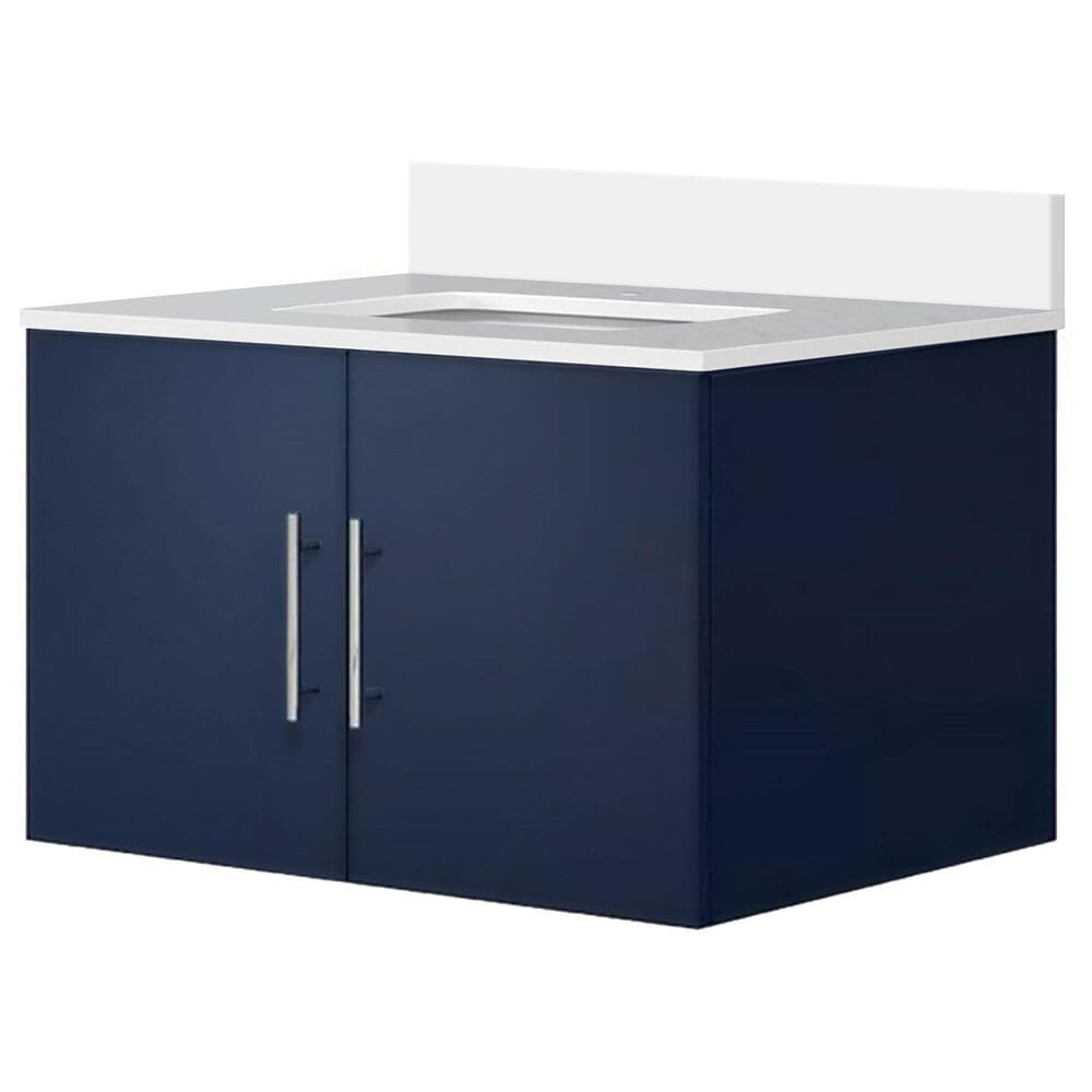 Lexora Home Geneva 30" Single Bathroom Vanity in Navy Blue with 2 cm White Quartz Top and Rectangular Sink, , large
