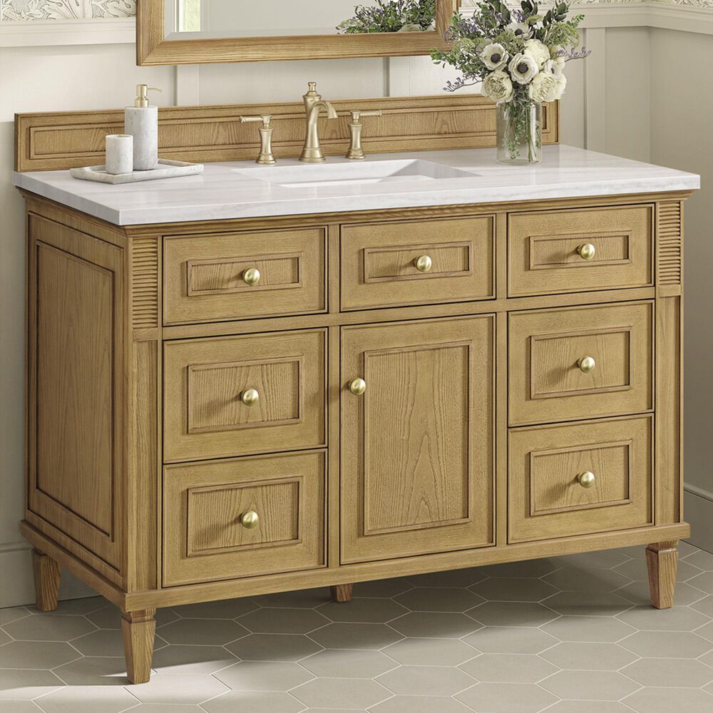James Martin Vanities Lorelai 48&quot; Single Vanity in Light Natural Oak with 3 cm Arctic Fall Solid Surface Top, , large