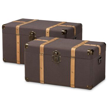 Baxton Studio Stephen 2-Piece Storage Trunk Set in Dark Brown and Oak, , large