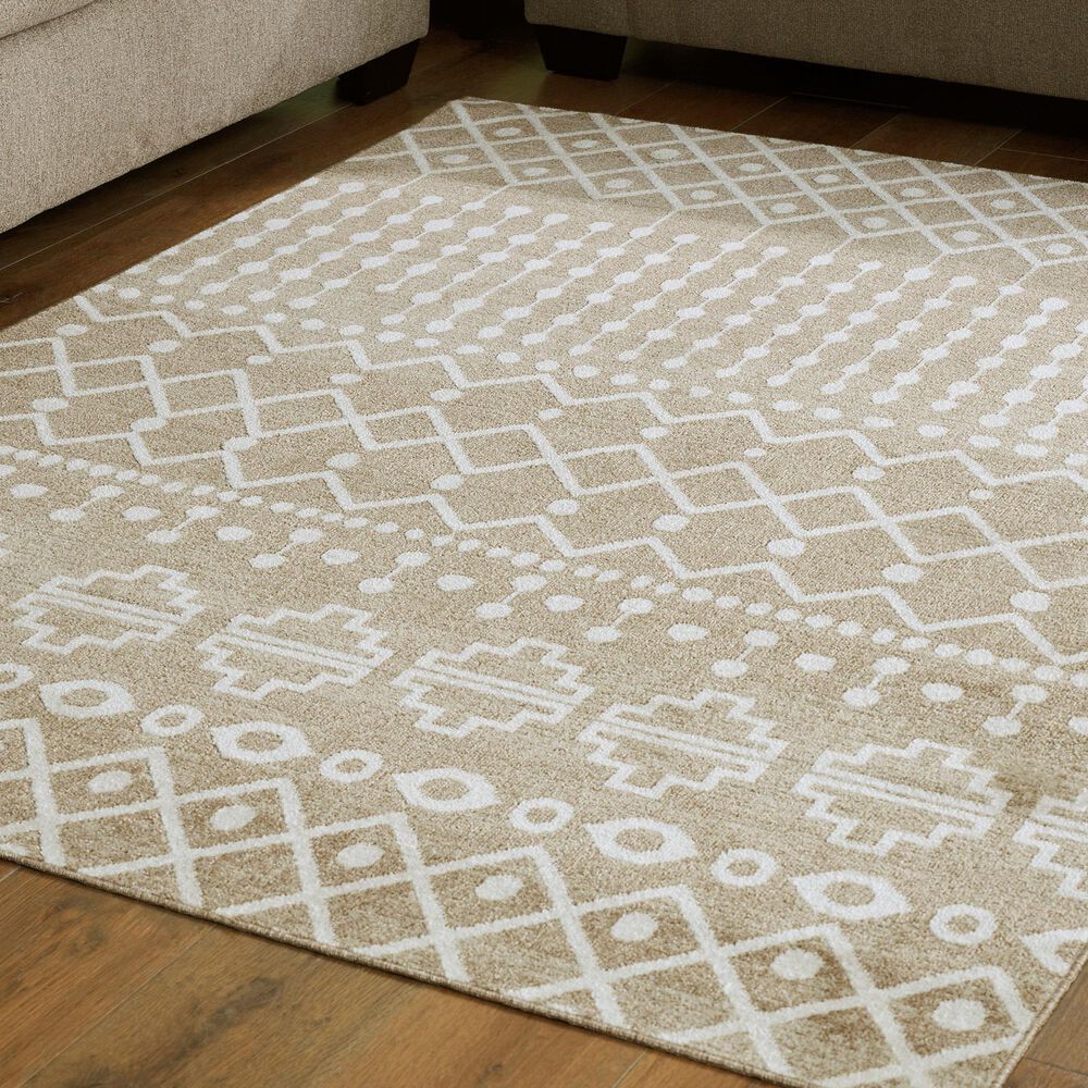 Ashley Bunchly 4&#39;11&quot; x 7&#39;2&quot; Tan, Brown and Cream Area Rug, , large